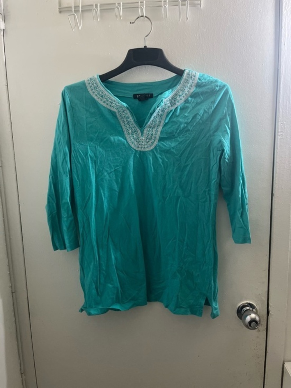 Project Women’s Turquoise Embroidered V-Neck Top